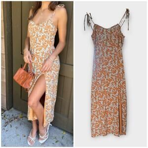 Audrey 3+1 floral maxi dress with slit and tie shoulder straps, size small